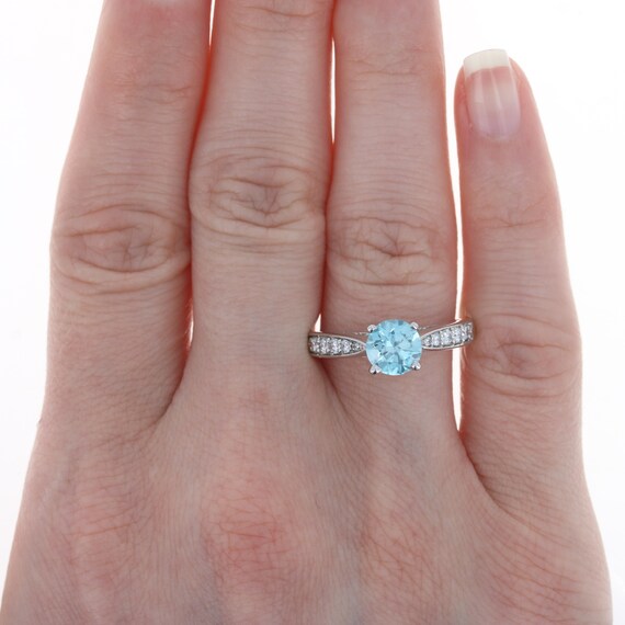 White Gold Blue Zircon & Diamond Engagement Ring … - image 2