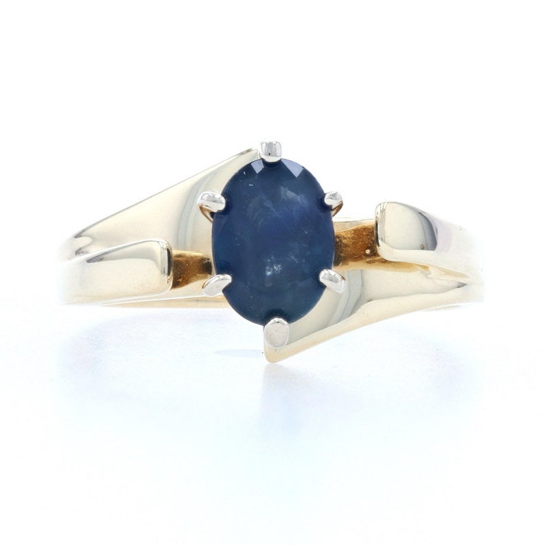 Yellow Gold Sapphire Solitaire Bypass Ring 14k Oval Cut 1.00ct Engagement Unique Engagement Ring