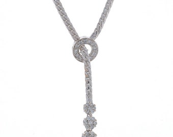 White Gold Diamond Eternity Journey Lariat Pendant Necklace 17" - 14k Rnd .40ctw