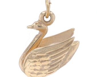 Yellow Gold Floating Swan Charm - 10k Graceful Bird