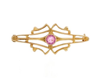 Geel goud roze glas Vintage Solitaire broche - 10k pin