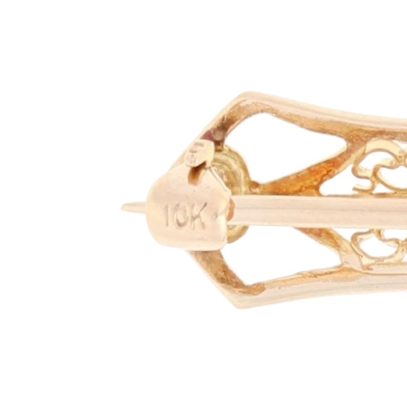 Square Cut Simulated Ruby Vintage Brooch .15ctw 10k Yellow Gold Filigree Pin