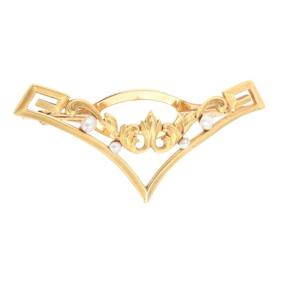 Yellow Gold Edwardian Pearl Hair Barrette - 14k Wo