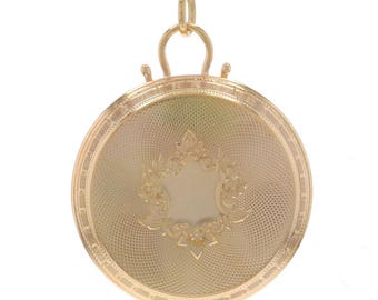 Yellow Gold Victorian Converted Pocket Watch Case Pendant 14k Antique ShieldDisc