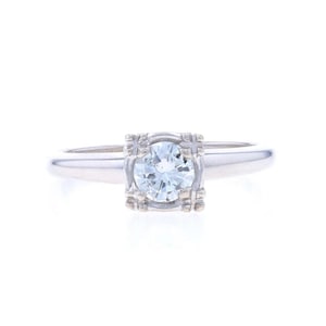 White Gold Diamond Vintage Solitaire Engagement Ring - 14k Round Brilliant .38ct