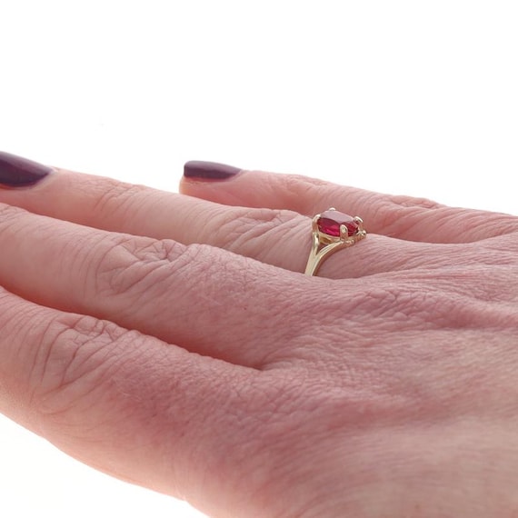 Yellow Gold Lab-Created Ruby Solitaire Ring - 14k… - image 4
