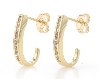 Yellow Gold Champagne Brown Diamond J-Hook Earrings 14k Rnd .30ctw Channel Set