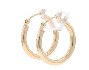 Yellow Gold Round Hoop Earrings - 14k Pierced