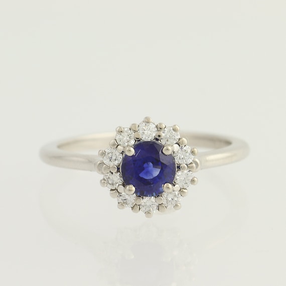 Sapphire & Diamond Ring - 14k White Gold September