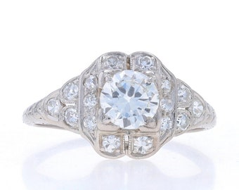 Platinum Diamond Art Deco Ring - 900 Transitional Cut Round .98ctw GIA Vintage