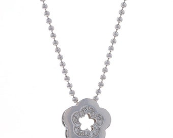 Collana con pendente a forma di fiore in oro bianco con diamanti da 18" - Fiore a taglio singolo da 14 kt da 0,10 ct