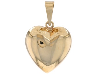 Yellow Gold Puffy Heart Pendant - 14k Love