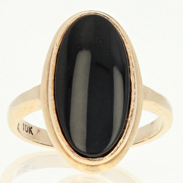 Onyx Solitaire Ring - 10k Yellow Gold Women's Size 4 1/4