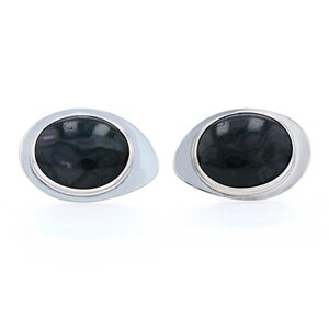 Gemelos ovalados de plata de ley con ágata musgosa de forma irregular - Regalo para hombre 925