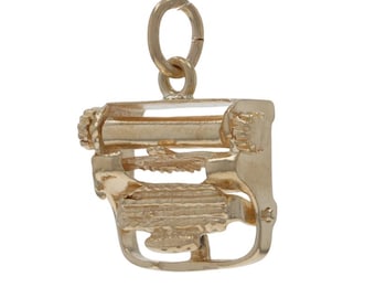 Yellow Gold Typewriter Charm - 14k Author Journalist Office Assistant Moves