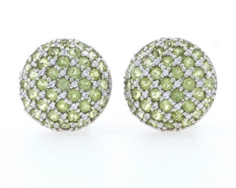 Sterling Silver Peridot & Cubic Zirconia Large Stud Earrings - 925 Convertible