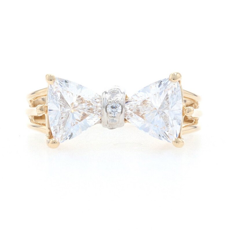 Shops Yellow Gold Cubic Zirconia Bow Tie Ring - 10k Trillion & Round Brilliant 1.50ctw