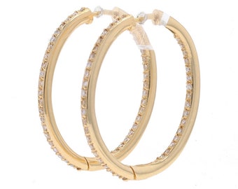 Yellow Gold Diamond Inside-Out Hoop Earrings 14k Round Brilliant 1.00ctw Pierced