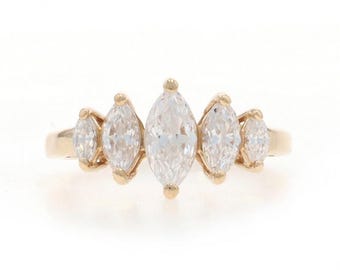 Yellow Gold Cubic Zirconia Graduated Five-Stone Ring - 14k Marquise 2.00ctw