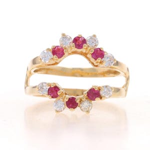 Yellow Gold Diamond Ruby Band - 14k Round .90ctw Wrap Jacket Wedding Ring