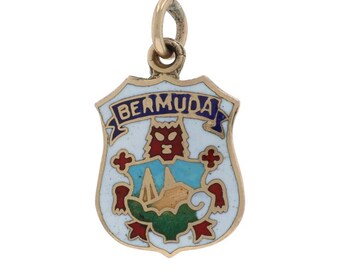 Yellow Gold Vintage Bermuda Coat of Arms Charm - 10k Travel Souvenir