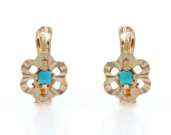 Yellow Gold Turquoise Drop Earrings - 18k Pierced