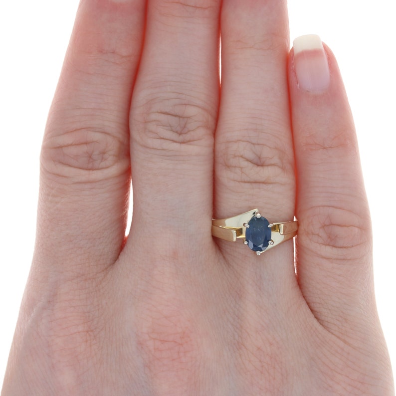 Yellow Gold Sapphire Solitaire Bypass Ring 14k Oval Cut 1.00ct Engagement Unique Engagement Ring