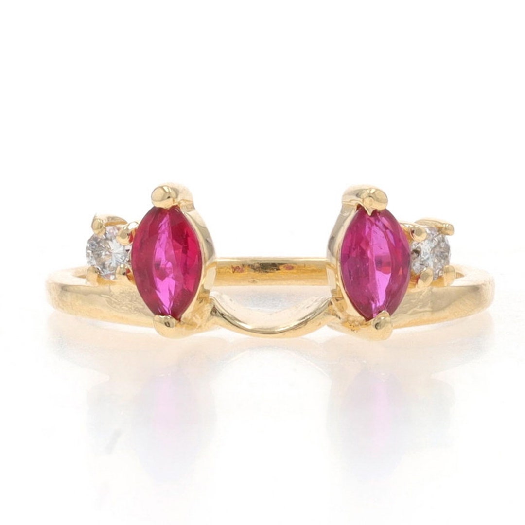 Yellow Gold Ruby & Diamond Enhancer Wedding Band 14k Marquise - Etsy