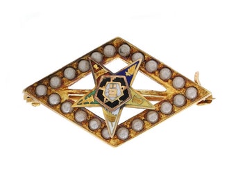 Yellow Gold Order of the Eastern Star Badge - 10k Pearl Women's Masonic OES Pin
