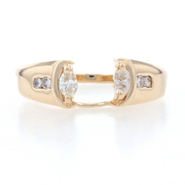 Yellow Gold Diamond Enhancer Wedding Band 14k Marquesa & Anillo redondo de guardia .26ctw