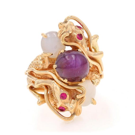 Yellow Gold Star Ruby Lab-Created Ruby Vintage As… - image 1