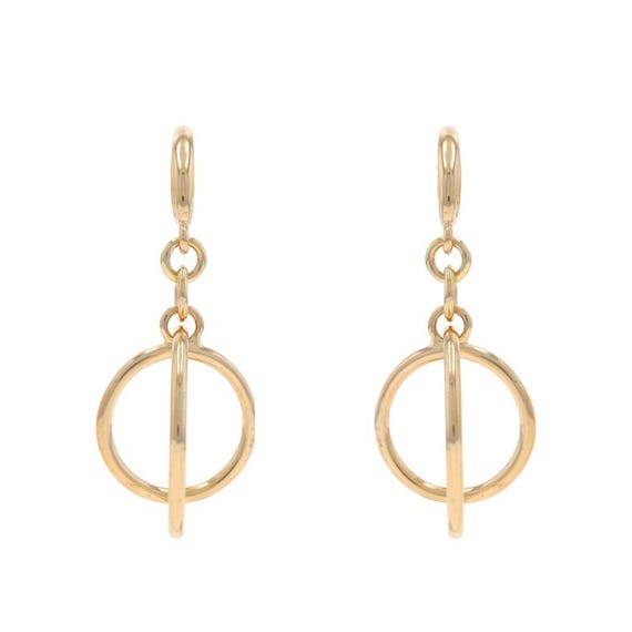 Yellow Gold Interlocking Circle Dangle Earrings 1… - image 1