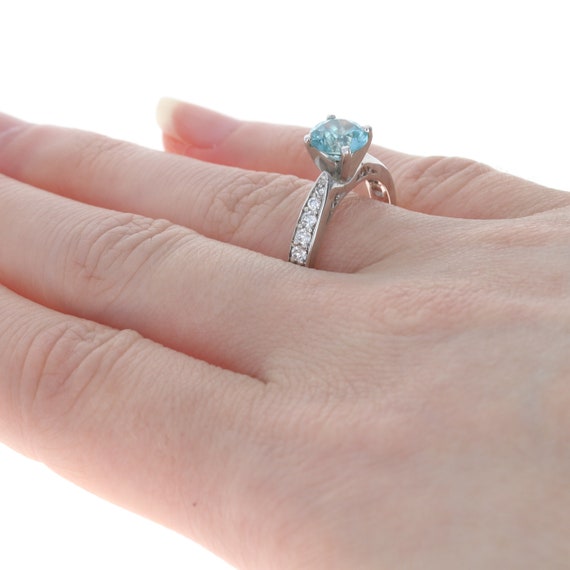 White Gold Blue Zircon & Diamond Engagement Ring … - image 4