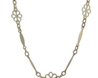 Yellow Gold Vintage Flower Blossom Fancy Long and Short Chain Necklace 17 1/2" 14k