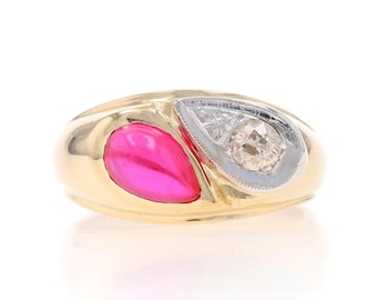 Yellow Gold Lab-Created Ruby Diamond Men's Pinky Ring 14k 1.48ctw Tony Soprano