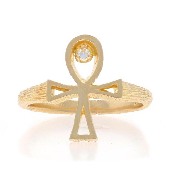 Yellow Gold Diamond Ahnk Ring 14k Single Eternal Life