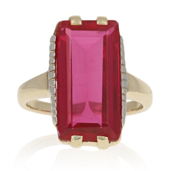 7.00ct Rectangle Cut Synthetic Spinel Vintage Ring 14k Gold Cocktail Solitaire