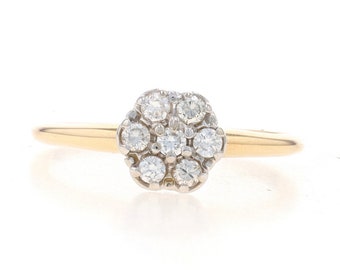Yellow Gold Diamond Cluster Halo Engagement Ring - 14k Round .25ctw Flower