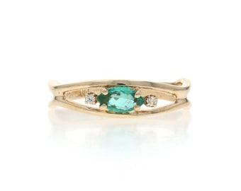 Yellow Gold Emerald Diamond Ring - 14k Marquise .32ctw SZ 6