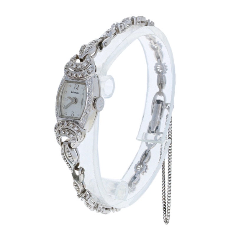 Vintage Gotham Diamond Ladies Watch 14k White Gold Etsy