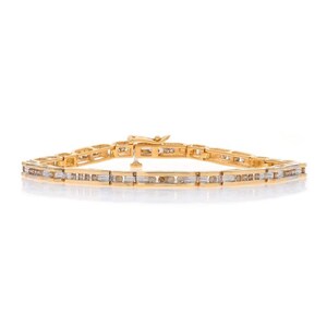 Pulsera de eslabones angulares con diamantes de oro amarillo de 18 1/4" - 14 k Rd 1,00 cts Canal Marrón