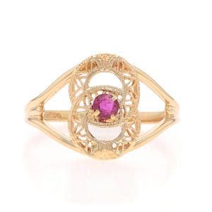 Yellow Gold Ruby Solitaire Ring - 10k Round .18ct