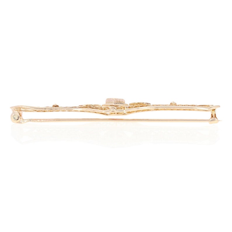 Square Cut Simulated Ruby Vintage Brooch .15ctw 10k Yellow Gold Filigree Pin