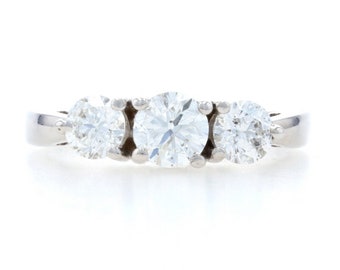 White Gold Diamond Three-Stone Engagement Ring - 14k Round Brilliant Cut 1.45ctw
