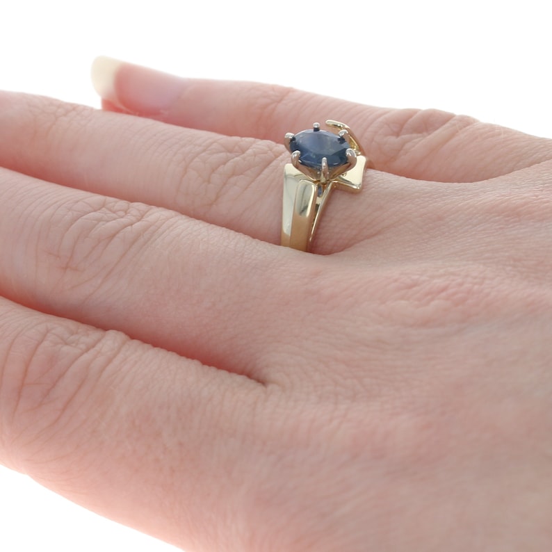 Yellow Gold Sapphire Solitaire Bypass Ring 14k Oval Cut 1.00ct Engagement Unique Engagement Ring