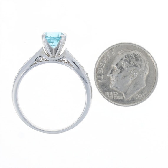 White Gold Blue Zircon & Diamond Engagement Ring … - image 5