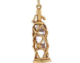 Yellow Gold Vintage Nautical Rope Seltzer Bottle Charm 9k Carbonated Soda Siphon
