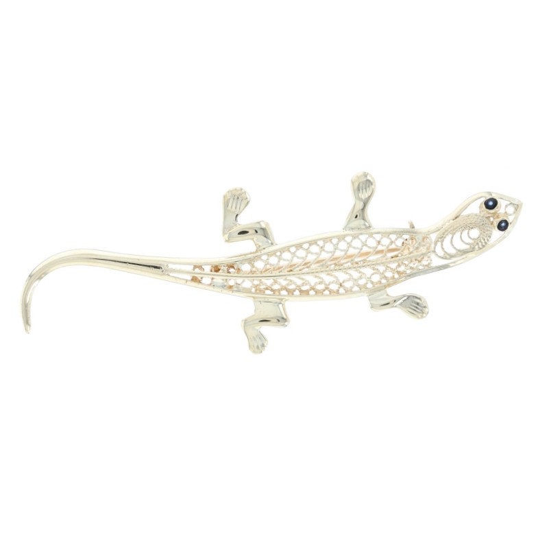 Yellow Gold Lizard Brooch 14k Enamel Reptile Pin Etsy UK