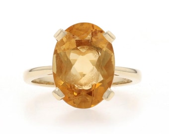 Yellow Gold Citrine Solitaire Cocktail - 14k Oval 5.10ct
