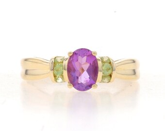 Yellow Gold Amethyst & Peridot Ring - 14k Oval 1.15ctw